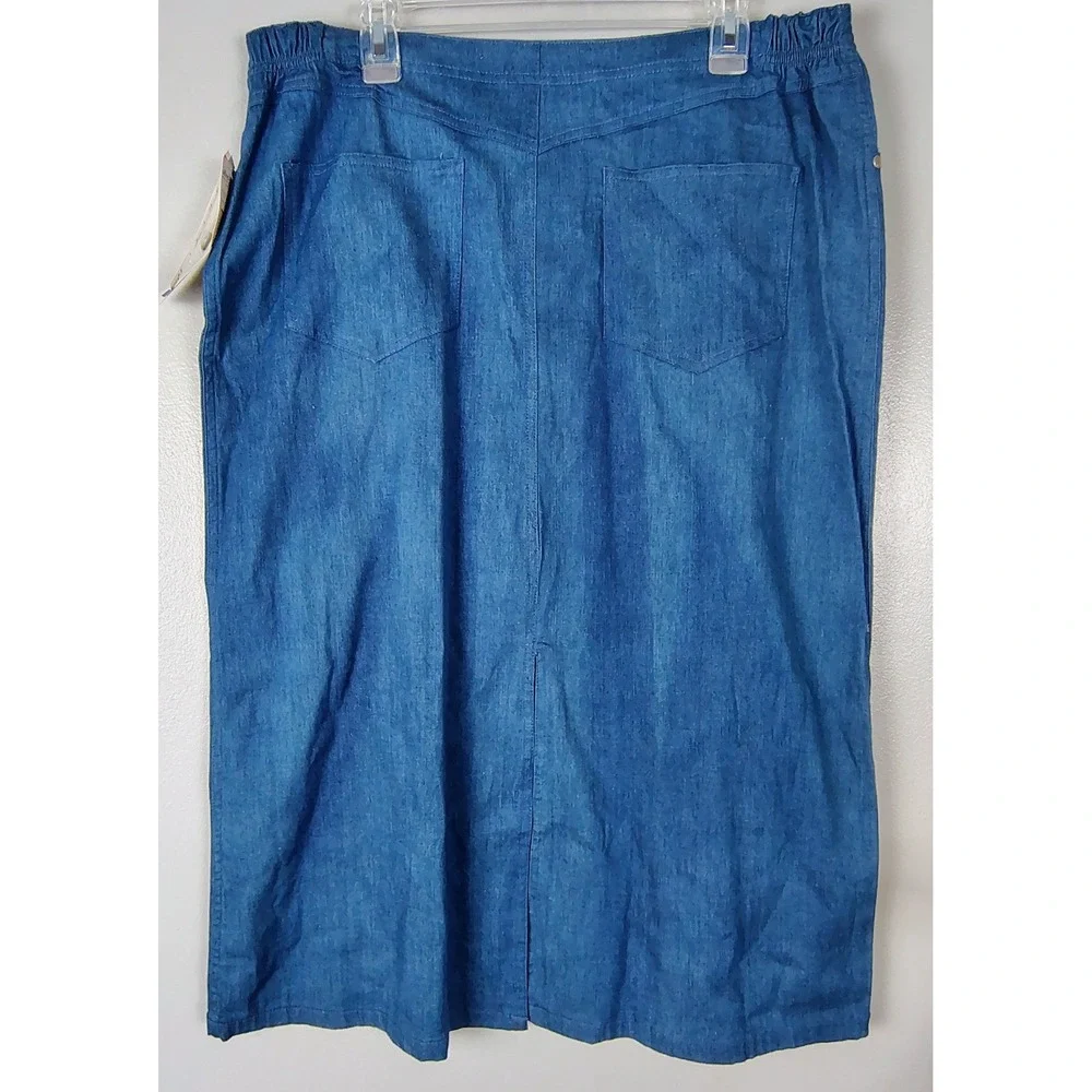 Alfred Dunner Monte Carlo Indigo Stretch Denim Midi Skirt Size 16 - Picture 2 of 7